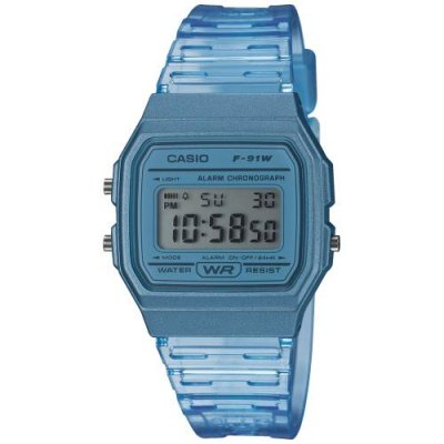 principal Reloj Casio F-91WS-2EF unisex transparente silicona azul