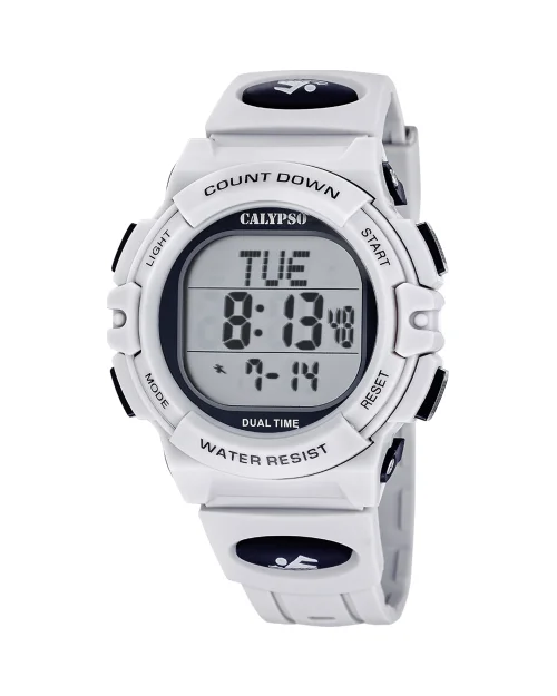 Calypso Digital Crush K6073/1 Herrenuhr, weiß, Kautschukarmband