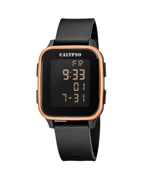 Calypso K6077/2 Digitaluhr in Roségold und Schwarz, Unisex, mit Kautschukarmband