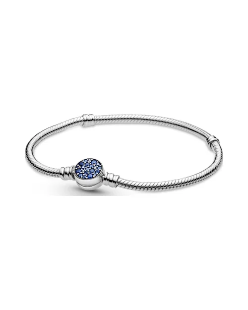 Pandora Moments Bracelet disque bleu étincelant 599288C01-18 argent 