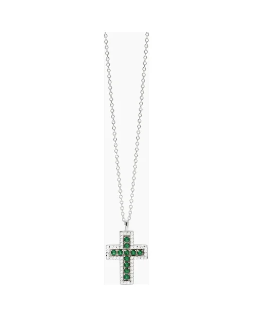 Gargantilla Mabina Save The Queen 553846 cruz plata 925 esmeraldas