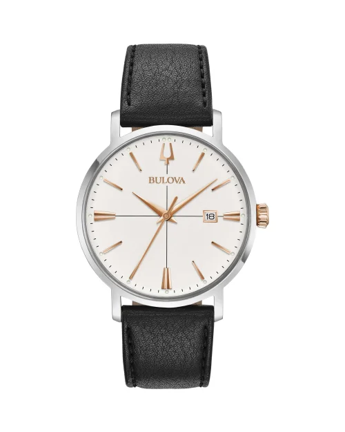 Montre Bulova Aerojet 98B254 pour hommes, en acier inoxydable et cuir