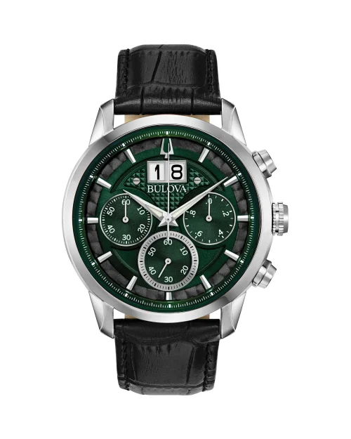 Bulova Sutton Big Date 96B310 steel and leather watch