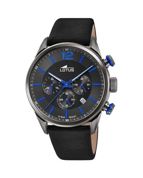 Lotus Chrono 18687/3 klocka i stål och svart läder