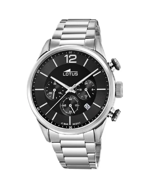 LOTUS CHRONO 18688/3 roestvrij stalen herenhorloge zwart