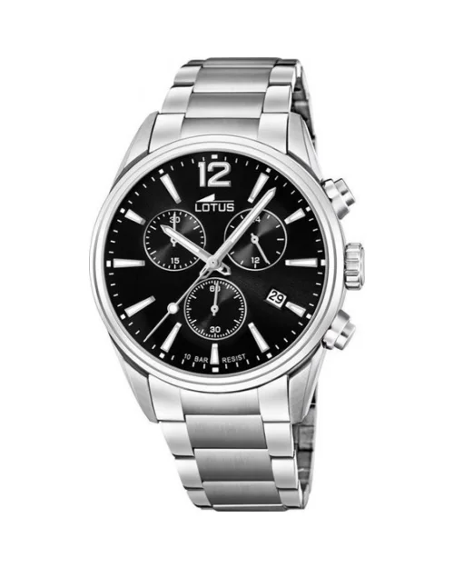 Montre Lotus Chrono 18690/3 pour hommes, acier inoxydable noir