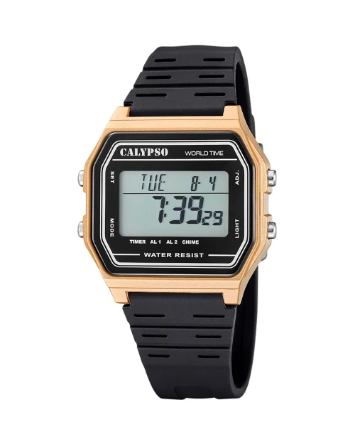 Reloj Calypso K6078/3 digital dorado y negro unisex caucho
